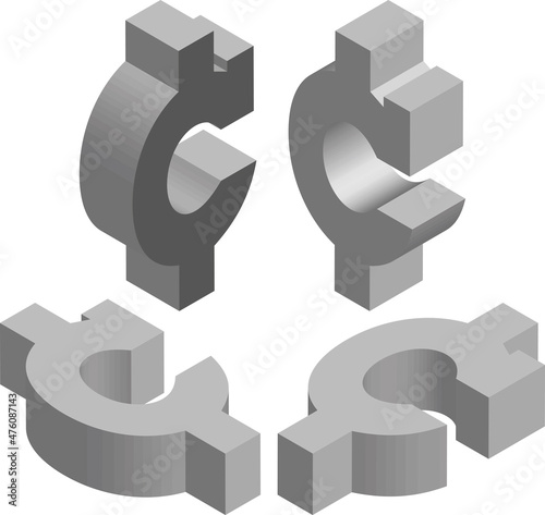 Isometric symbol. Template for creating logos, emblems, monograms. Black and white