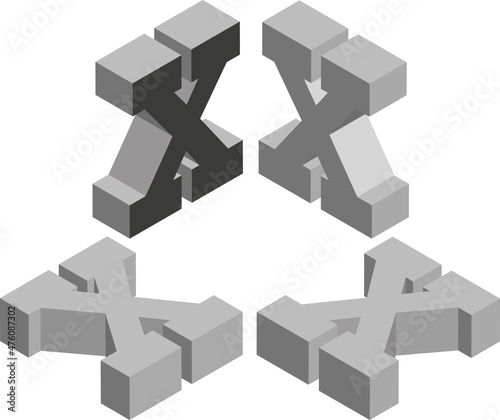 Isometric letter x. Template for creating logos, emblems, monograms