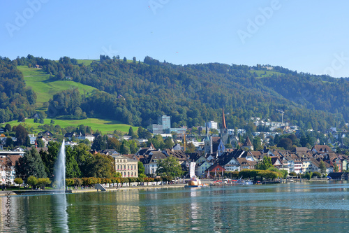 Zug, Switzerland 09-30-2016 town view over the Lake Zug