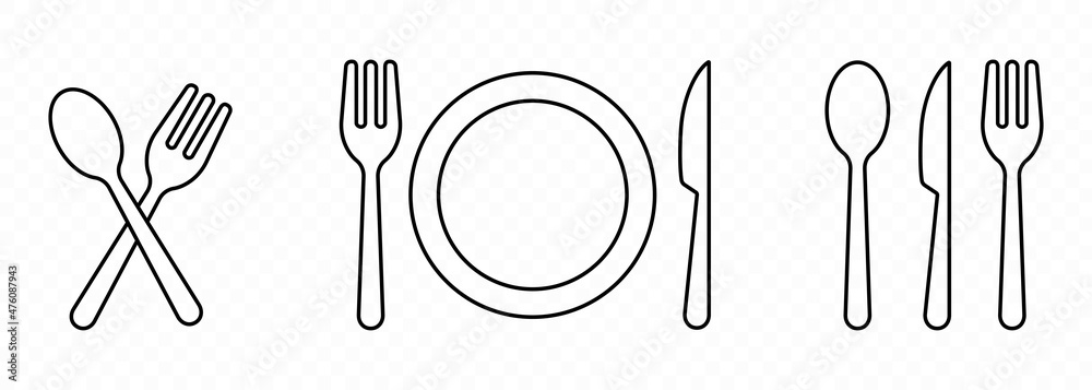 Table set icon. Fork, plate, knife and spoon. Table etiquette. Vector line icon for Business and Advertising Table set icon. Fork, plate, knife and spoon. Table etiquette. Vector line icon for Business and Advertising