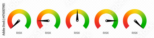 Speedometer icon set. Sport car odometer with motor miles measuring scale. Raising speed counter. Vector line icon for Business and Advertising