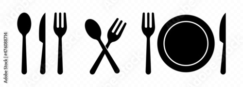Table set icon. Fork, plate, knife and spoon. Table etiquette. Vector line icon for Business and Advertising