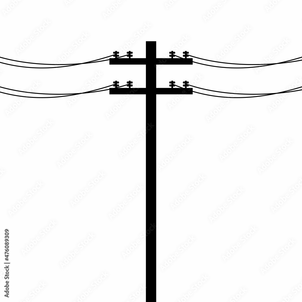 Electric pole icon isolated on white background. Power lines silhouette