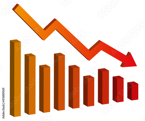 Graph with decrease report. Diagram with recession and bankruptcy progress. Business and finance vector