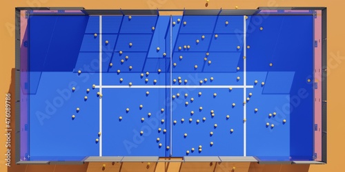 Padel court 3d rendering . Paddle Tennis court