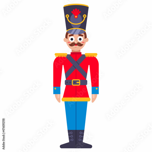 character officer in traditional military clothing of the 19th century. wooden soldier. flat vector illustration.