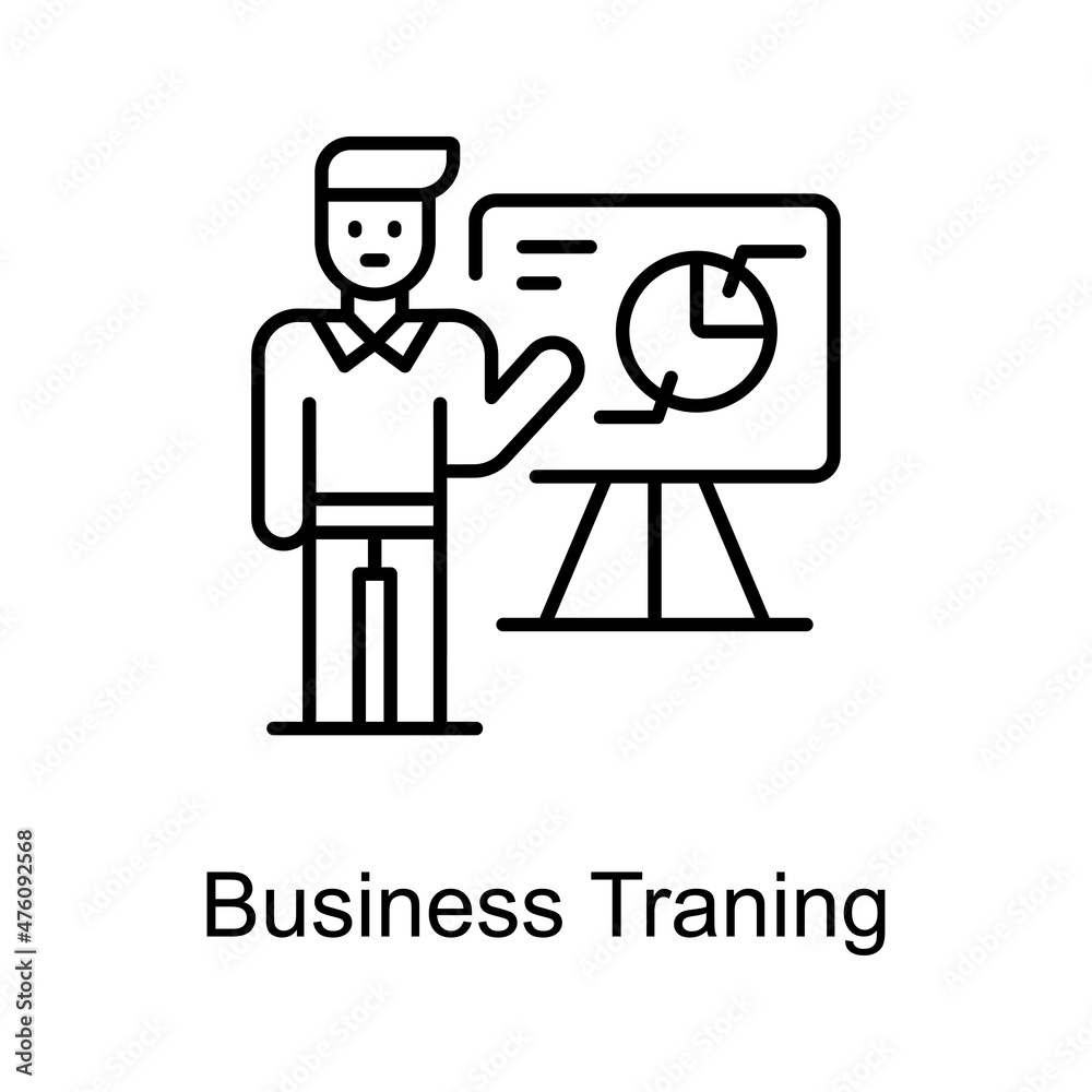 Business Training vector outline icon for web isolated on white background EPS 10 file