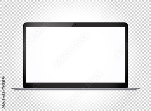 Realistic devices mockup set of Monitor, laptop, tablet, smartphone dark grey color - Stock Vector.