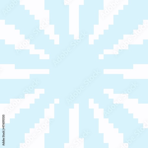 White and blue Sunburst or Sunlight pixel art background. Vector illustration.