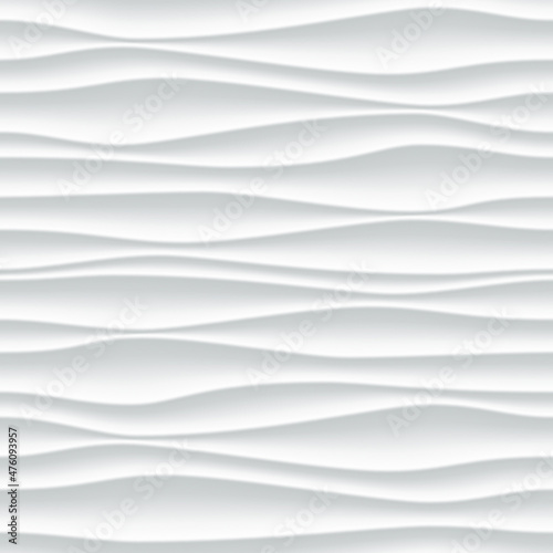 3D Fototapete Wellen - Fototapete Seamless white pattern background with wave wall texture. Vector modern ripple interior decoration. Seamless 3d geometry design