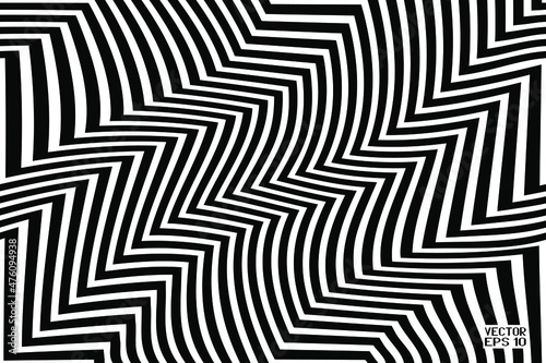 Seamless Abstract Black and White Geometric Pattern with Stripes. Optical Psychedelic Illusion. Curved Steps on the Path. Vector. 3D Illustration