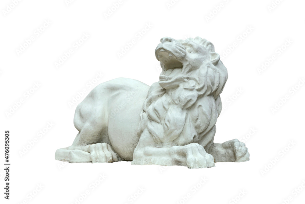 concrete sculpture of a formidable lion, isolated on white background. The concept of strength, power concrete sculpture of a formidable lion, isolated on white background. The concept of strength, power