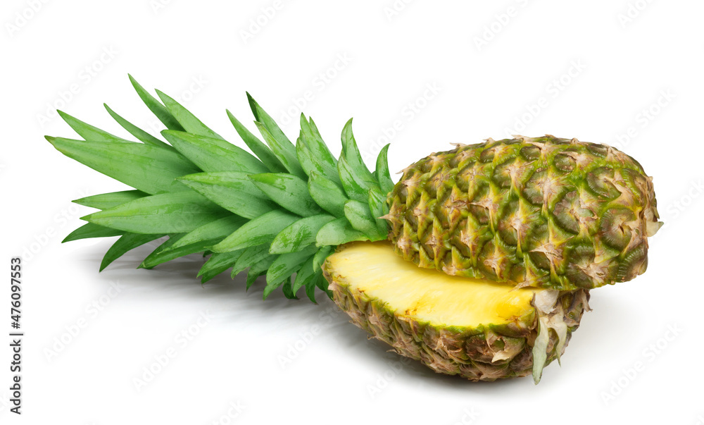 Ripe juicy pineapple cut in half isolated on white background. Fresh fruits. Ripe juicy pineapple cut in half isolated on white background. Fresh fruits.