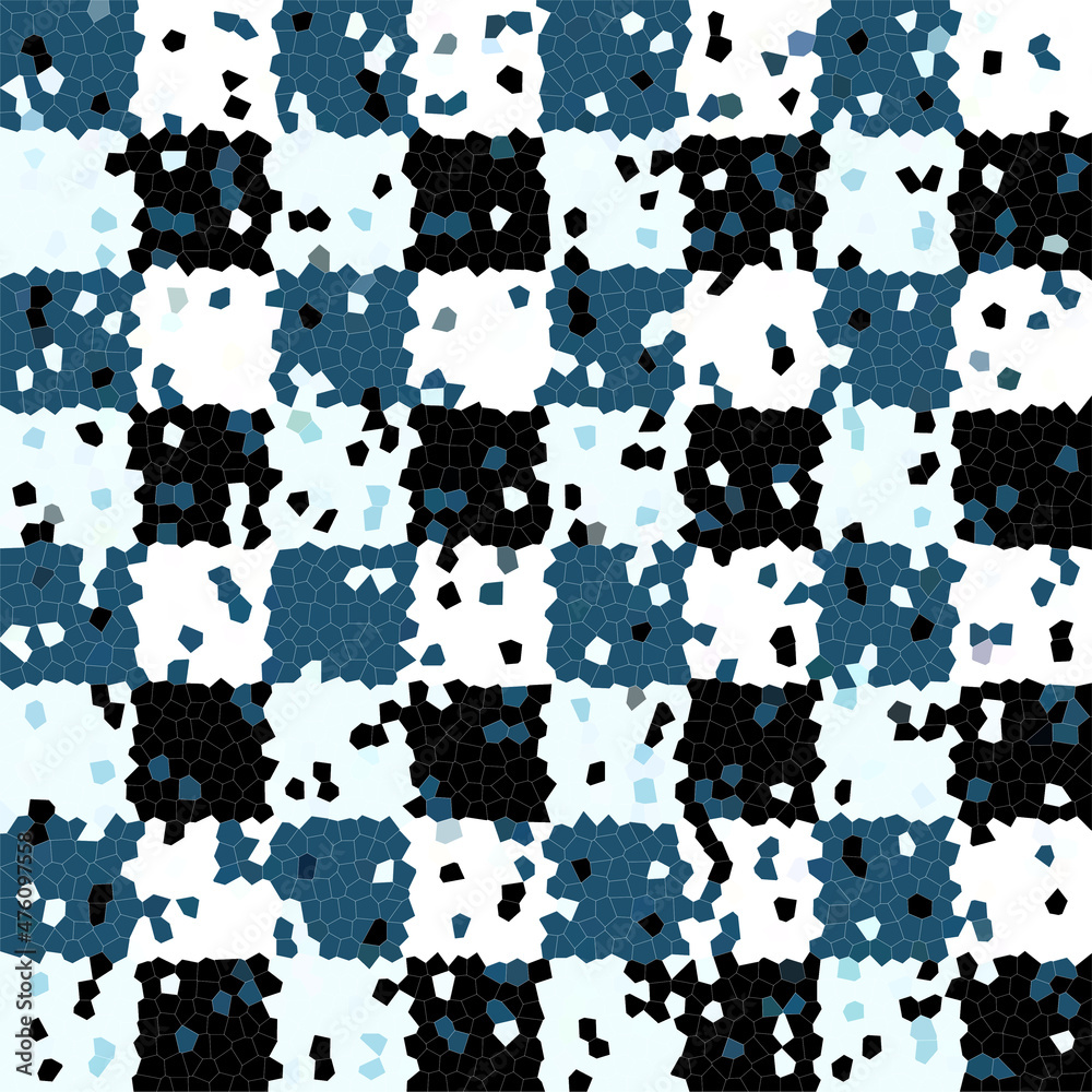 Blue, black and white checkerboard mosaic. Abstract background.