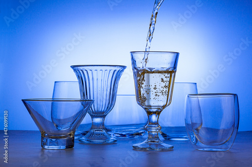 A close-up shot of empty glassware