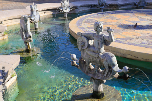 Sculptures of fountain at Charles Aznavour Square in Yerevan photo