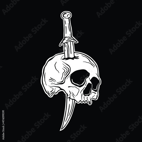 skull sword,hand drawn illustrations. for the design of clothes, jackets, posters, stickers, souvenirs etc.