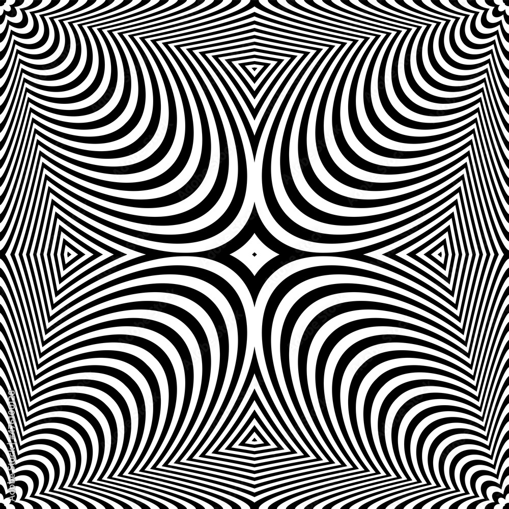 Abstract op art lines pattern with 3D illusion effect.