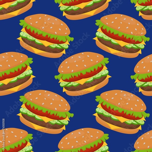 Vector seamless pattern with a hamburger. It can be used for textiles, website backgrounds