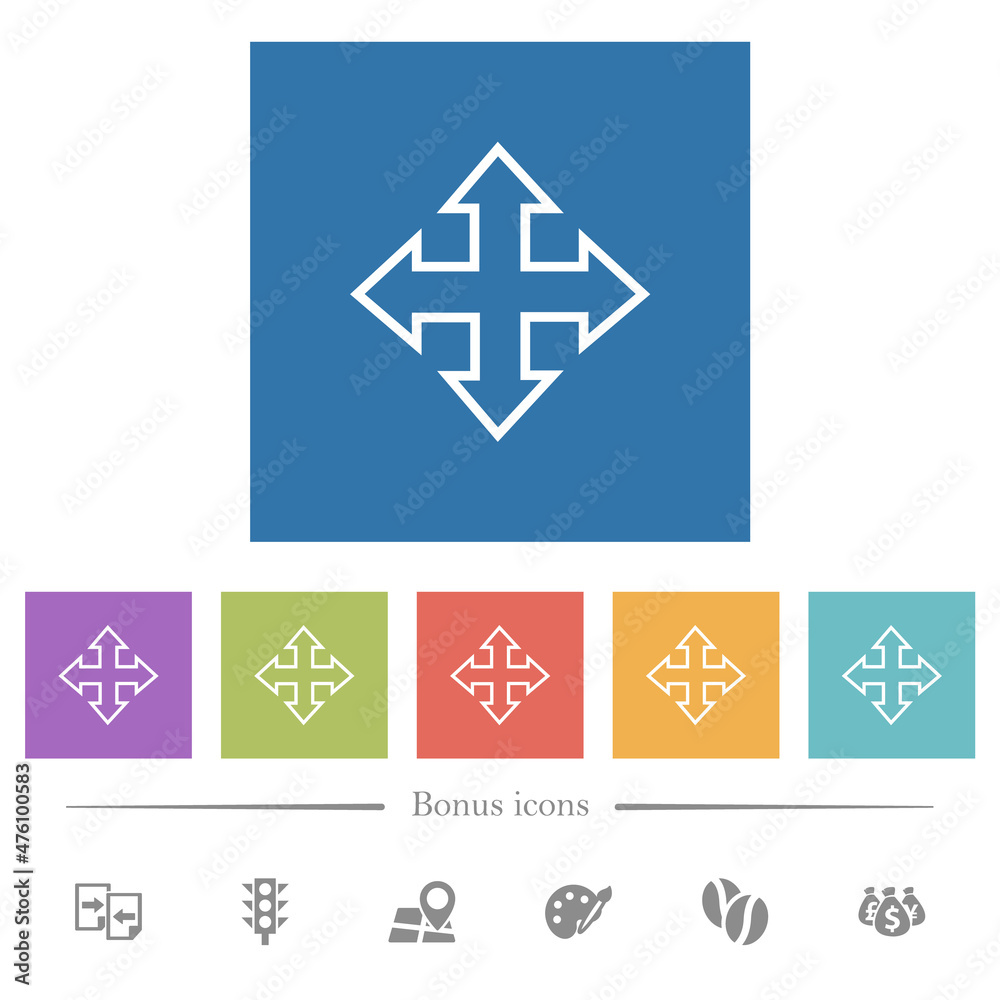 Move tool outline flat white icons in square backgrounds