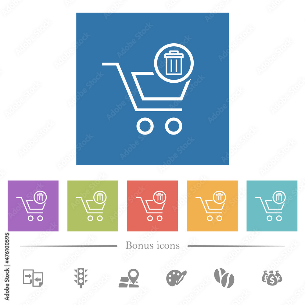 Delete from cart outline flat white icons in square backgrounds Delete from cart outline flat white icons in square backgrounds