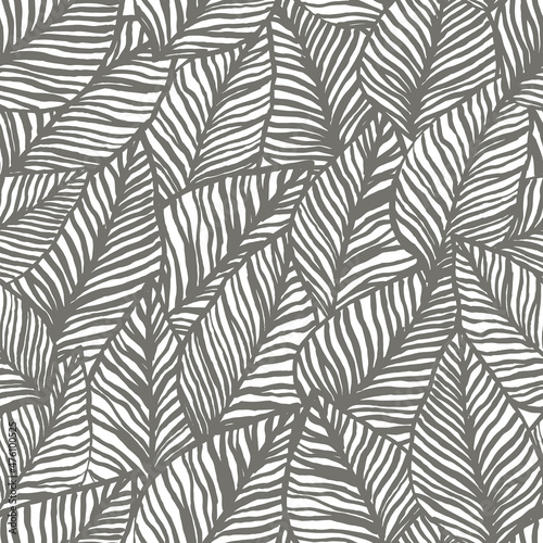 seamless abstract pattern with gray leaves on white, vector