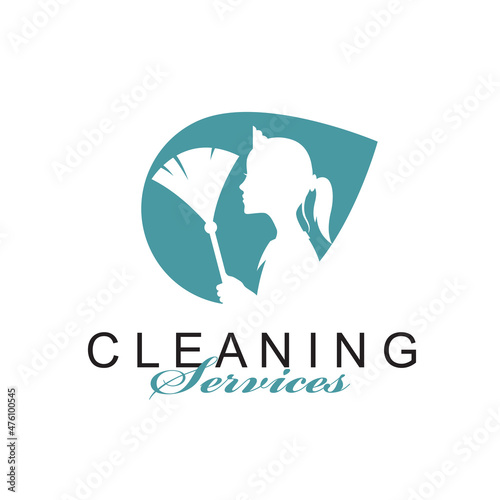 house maid lady for cleaning service design with whisk in hand isolated on white background