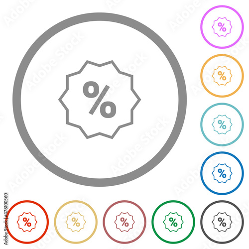 Discount sticker outline flat icons with outlines