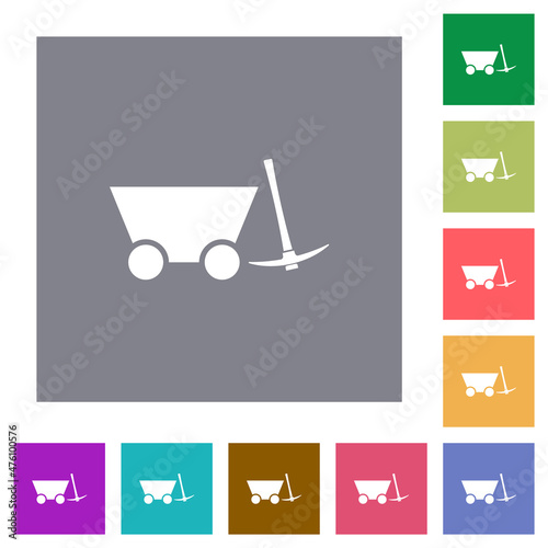 Mine cart and pickaxe square flat icons