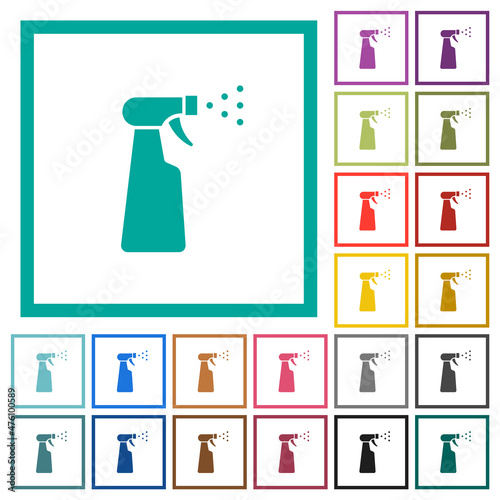 Spray bottle flat color icons with quadrant frames