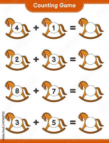 Fototapeta Naklejka Na Ścianę i Meble -  Count and match, count the number of Rocking Horse and match with the right numbers. Educational children game, printable worksheet, vector illustration