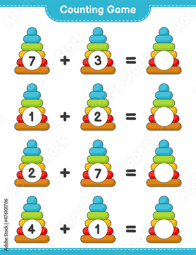 Count and match, count the number of Pyramid Toy and match with the right numbers. Educational children game, printable worksheet, vector illustration © Pure Imagination