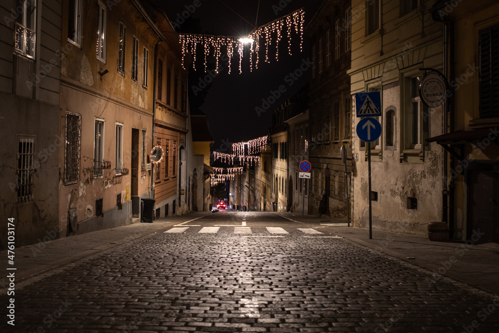 Zagreb, Croatia – December 2021. Advent, Christmas decorations in the medieval part of city