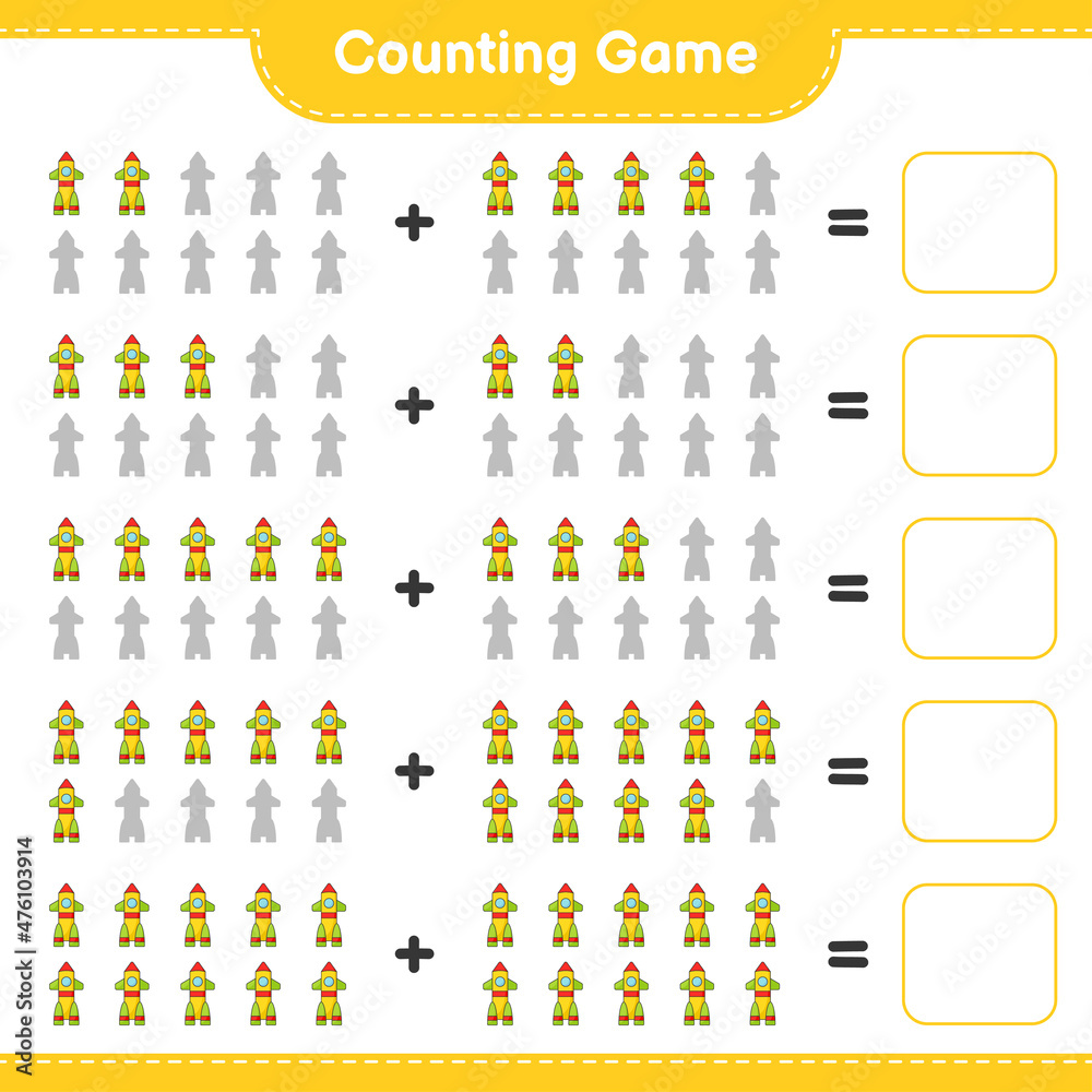 Count and match, count the number of Rocket and match with the right numbers. Educational children game, printable worksheet, vector illustration Count and match, count the number of Rocket and match with the right numbers. Educational children game, printable worksheet, vector illustration