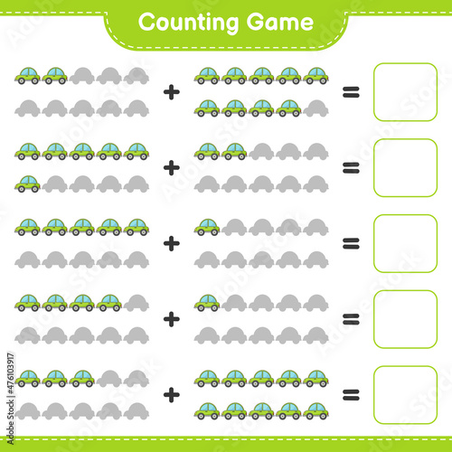 Count and match, count the number of Car and match with the right numbers. Educational children game, printable worksheet, vector illustration © Pure Imagination