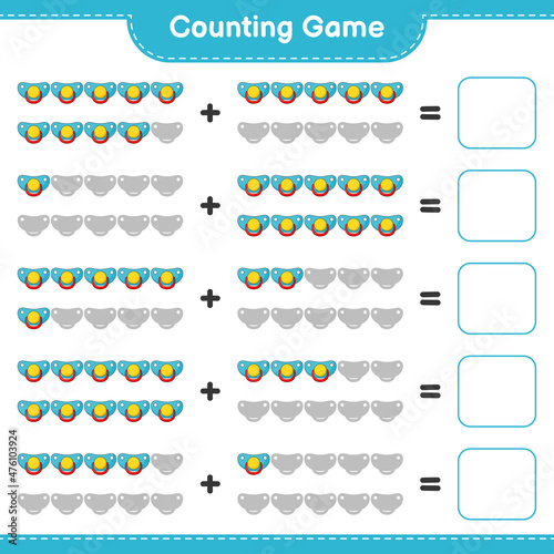 Count and match, count the number of Pacifier and match with the right numbers. Educational children game, printable worksheet, vector illustration © Pure Imagination