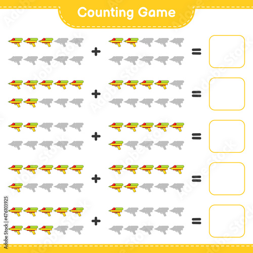 Count and match, count the number of Water Gun and match with the right numbers. Educational children game, printable worksheet, vector illustration © Pure Imagination