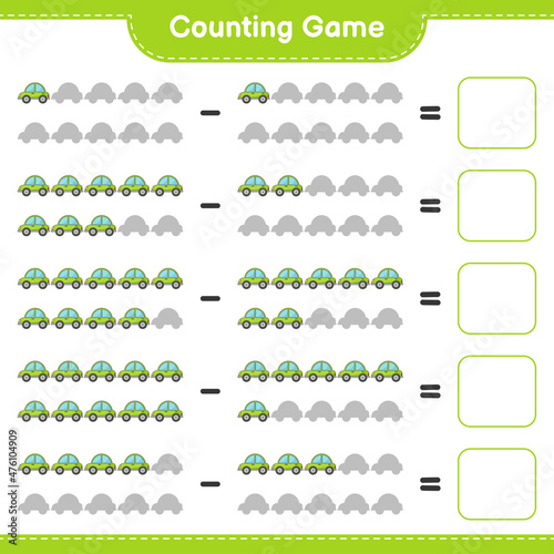 Count and match, count the number of Car and match with the right numbers. Educational children game, printable worksheet, vector illustration © Pure Imagination