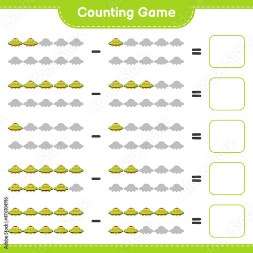 Count and match, count the number of Ufo and match with the right numbers. Educational children game, printable worksheet, vector illustration © Pure Imagination