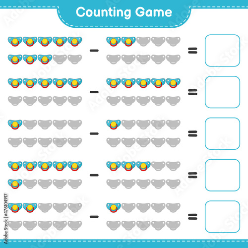 Count and match, count the number of Pacifier and match with the right numbers. Educational children game, printable worksheet, vector illustration © Pure Imagination