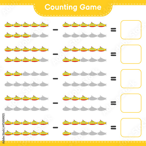 Count and match, count the number of Submarine and match with the right numbers. Educational children game, printable worksheet, vector illustration © Pure Imagination