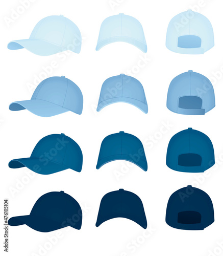 Blue baseball cap set.  vector illustration photo