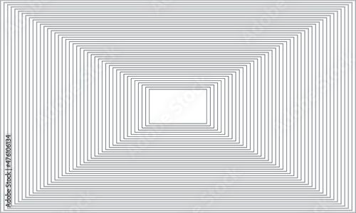 Rectangles with optical illusion effect,  radiating black thin lines. Expanding geometric rectangle shapes. Transparent background. Vector illustration, eps 10.