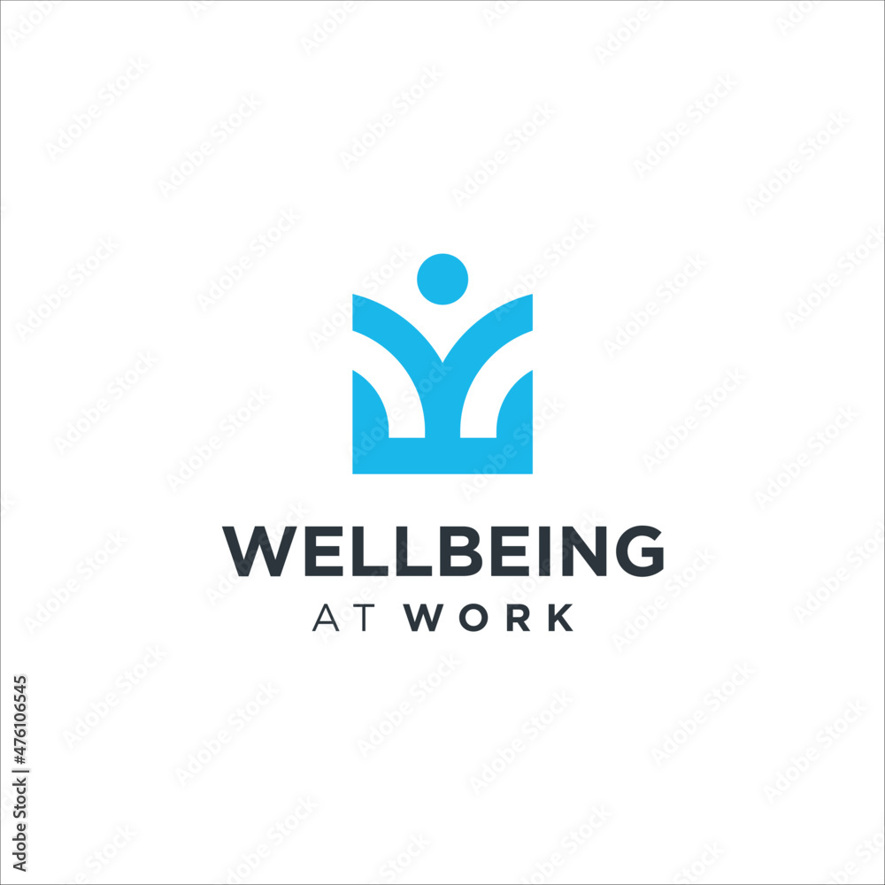 Wellbeing at Work Logo Design. Letter W. People Icons.