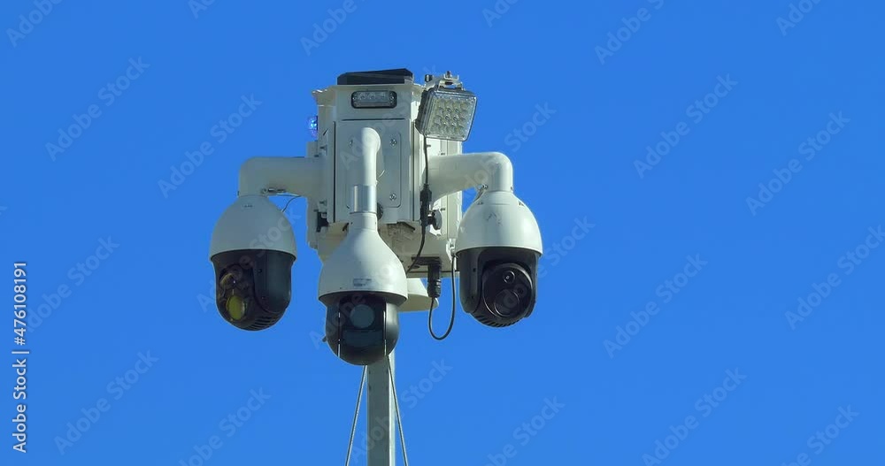 Advanced technology surveillance solar device and beacon lights flashing in Los Angeles, California, 4K Advanced technology surveillance solar device and beacon lights flashing in Los Angeles, California, 4K