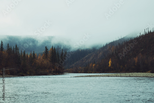 Fototapeta Naklejka Na Ścianę i Meble -  misty river in eastern alaska, good for outdoor magazines or editorials about the last frontier corporate background outdoor profitable year roadmap