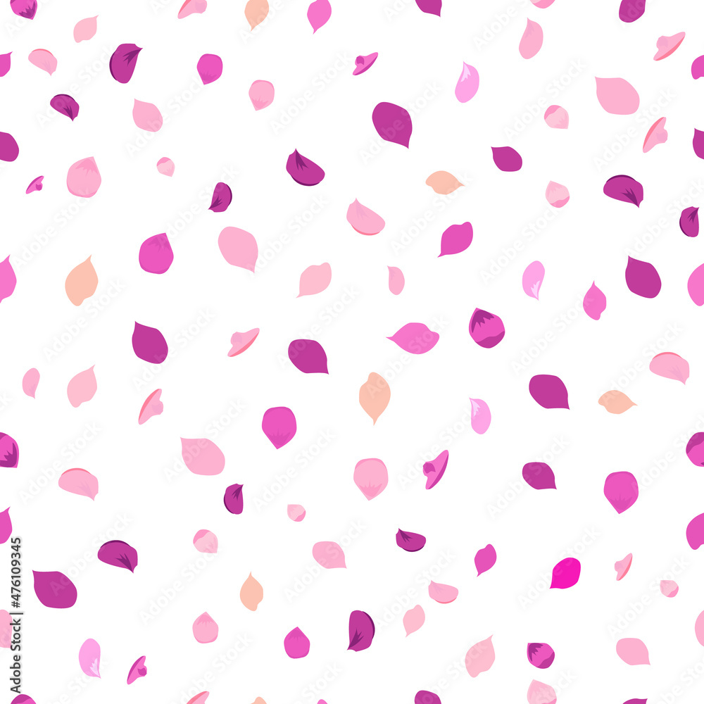 Pink flower petals. Seamless background. Vector illustration