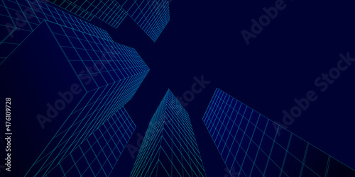 Abstract architecture background. Linear 3D illustration. Building construction perspective