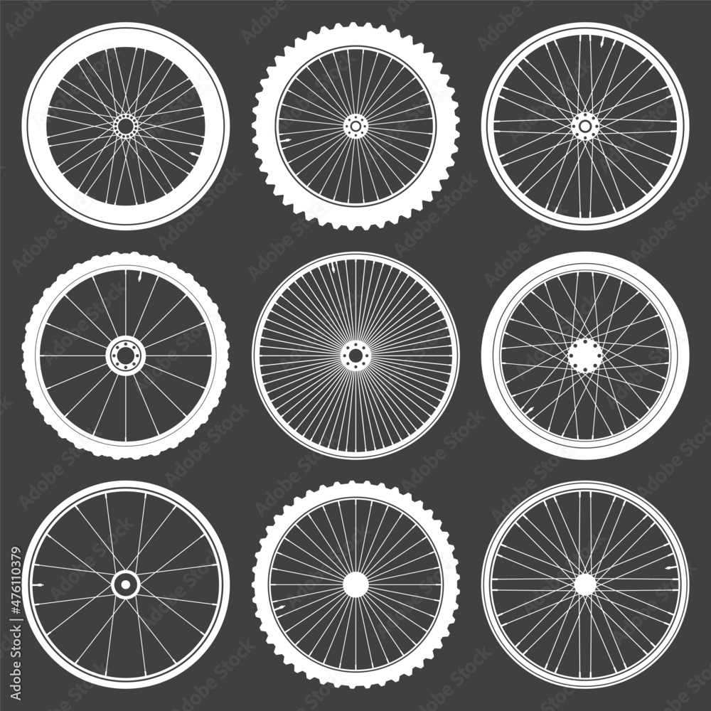 White bicycle wheel symbols collection 
