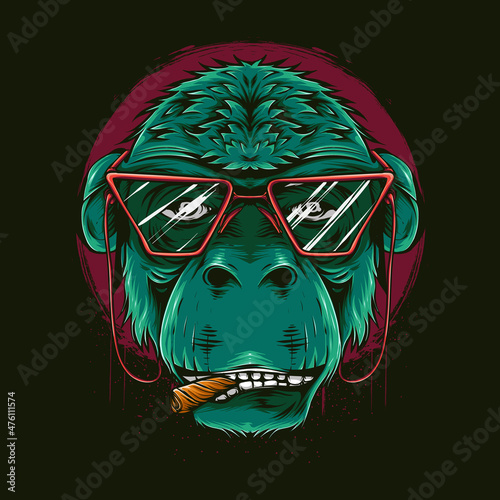 cool smoking monkey illustration for t-shirt design and print